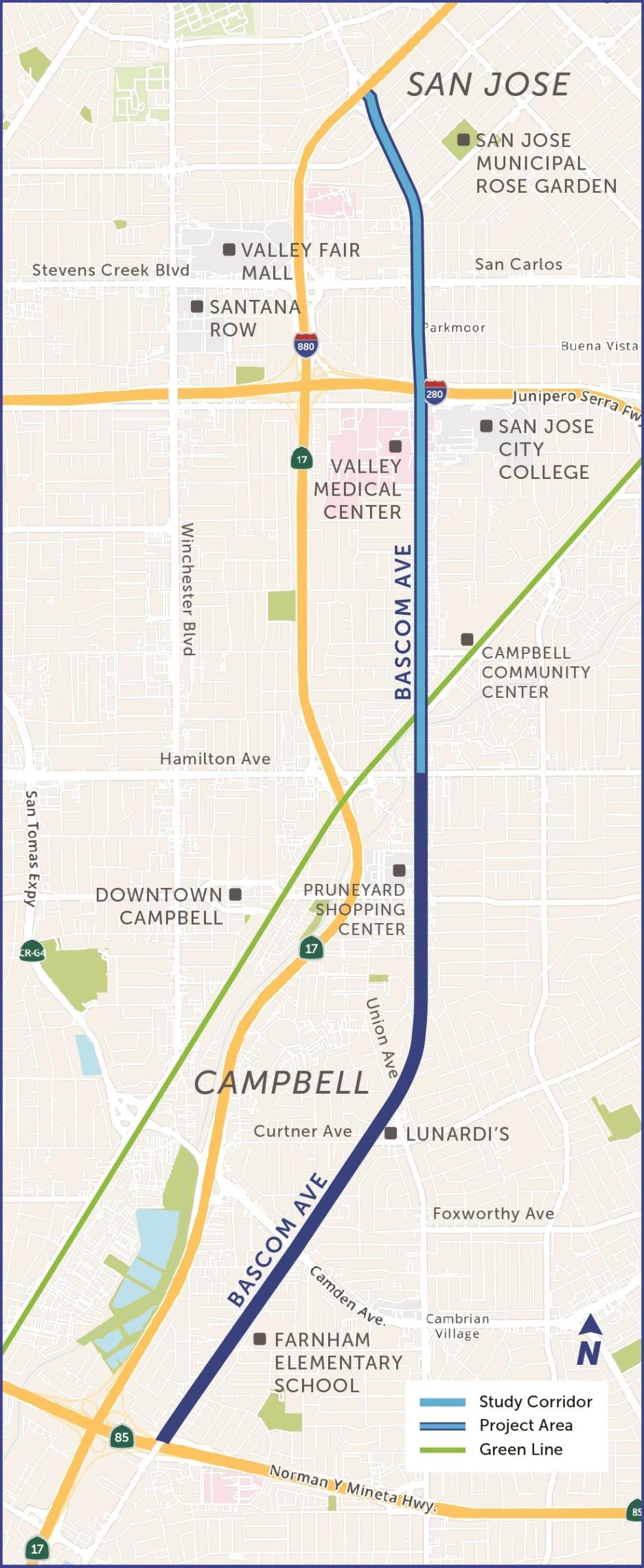 Bascom Complete Streets (I-880 to Hamilton) Project Map